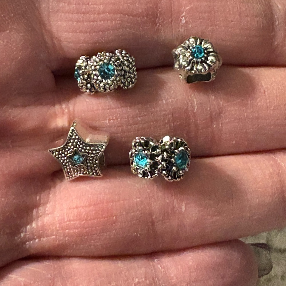 Charms- For bracelet (4) Silver like blueish turquoise blue color Vintage,